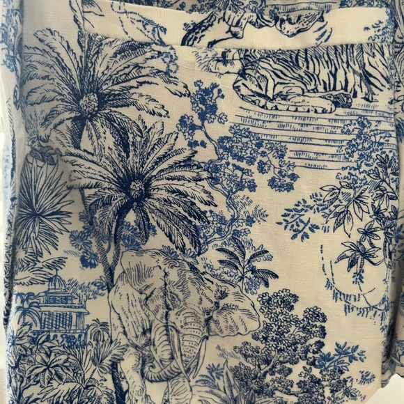 H&M Blue & White Toile Linen-Blend Blazer | Size 2 - Picture 3 of 6